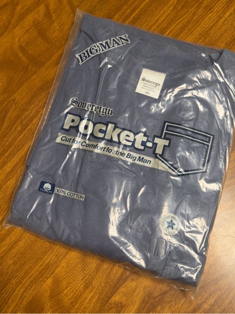 Vtg Sovereign Code Pocket-T Short Sleeve Tee Blue USA Size 4X Big Deadstock new